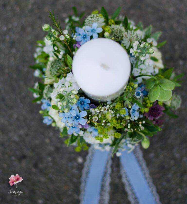 Lumânare botez flori bleu